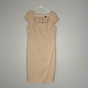 Ann Taylor Career Office Dress Linen Cotton Pencil Cream Cap Sleeves Sz 8